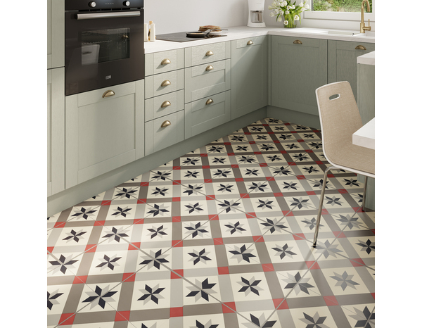 Dalle PVC clipsable "Eliza" à motifs géométriques gris et rouges - L. 61cm x - L. 30,5cm - Cooke and Lewis - Brico Dépôt