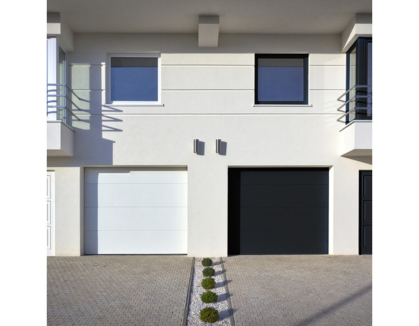 Porte de garage sectionnelle structurée motorisée gris H. 200 x L. 240 cm - Brico Dépôt