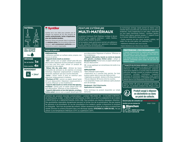 Peinture extérieure multi-matériaux - Bleu capri - 0,5 L - Syntilor - Brico Dépôt