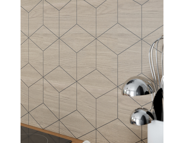 Crédence réversible polygone bois / géométrique blanc L.180 x H.60 cm x Ep. 3 mm - Cooke and Lewis - Brico Dépôt