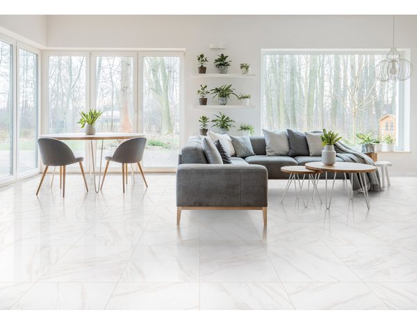 Carrelage de sol intérieur en grès cérame émaillé "CARRARA" blanc - 60 X 60 cm - Brico Dépôt