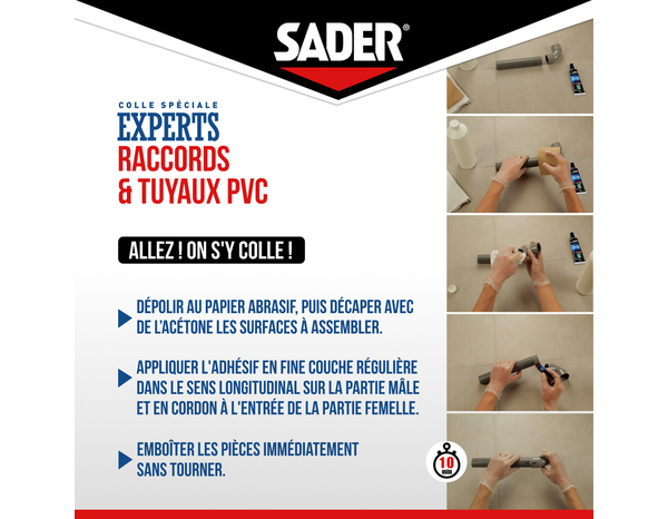 Colle raccords et tuyaux PVC – Pot de 250ml avec pinceau intégré - Sader - Brico Dépôt