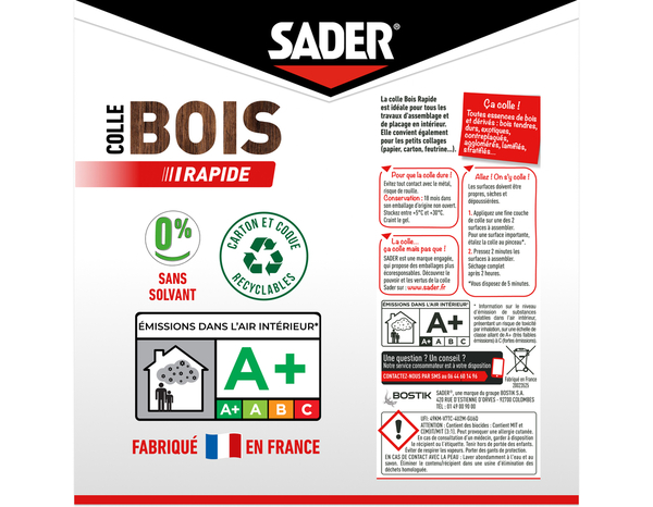 Colle bois à prise rapide - Tube de 125 g - Sader - Brico Dépôt