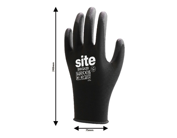 Gants tous travaux pleins noir polyuréthane Taille.8 - Brico Dépôt