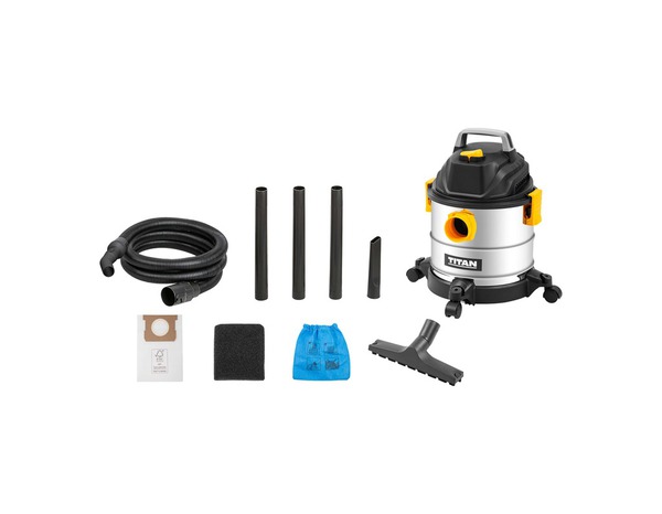 Aspirateur eau et poussière 12 l cuve acier inox 1200 w avec accessoires - Titan - Brico Dépôt