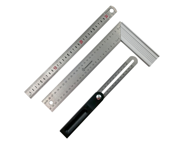 Lot de 2 équerres 300 et 250 mm et 1 règle 300 mm en acier inoxydable - MAGNUSSON - Brico Dépôt