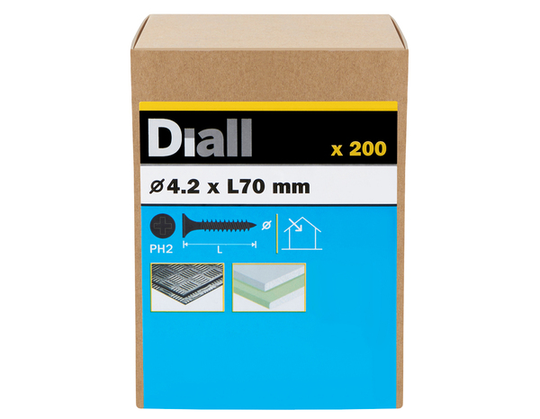 Vis plaque de plâtre autoperçantes - 4,2 x 70 mm - 200 pièces - Diall - Brico Dépôt