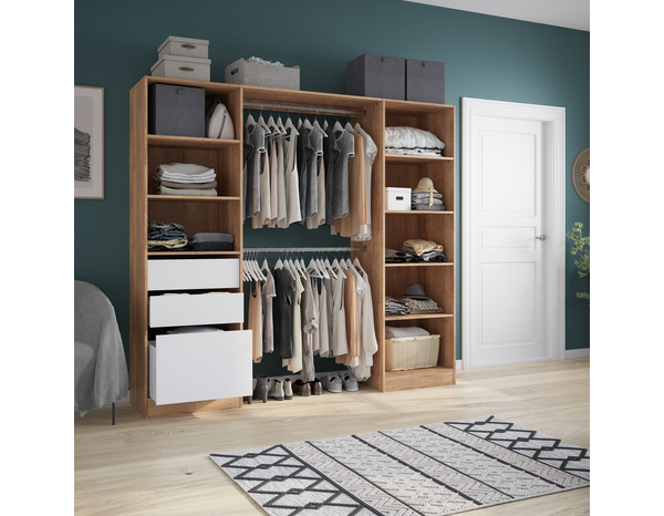 Kit dressing à poser "Isha"  décor imitation chêne clair - H. 200 cm x L. 220 cm x P. 48,2 cm. - Brico Dépôt