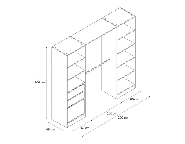 Kit dressing à poser "Isha"  décor imitation chêne clair - H. 200 cm x L. 220 cm x P. 48,2 cm. - Brico Dépôt