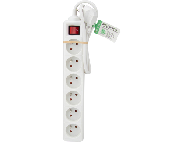 Bloc multiprise recycle 6 prises x 16A blanc + interrupteur H05W-F 3G1 - 0,75 M   - Brico Dépôt