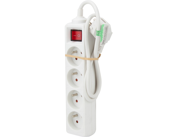 Bloc multiprise recycle 4 prises x 16A blanc + interrupteur H05W-F 3G1 - 0,75 M   - Brico Dépôt