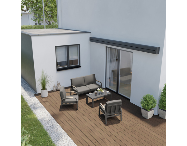 Store banne motorisé avec cassette + Led 5 x 3,5 m Gris - Marque BLOOMA - Brico Dépôt