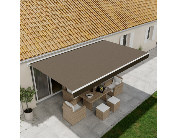 Store banne manivelle avec cassette 5 x 3 m Taupe - Marque BLOOMA - Brico Dépôt