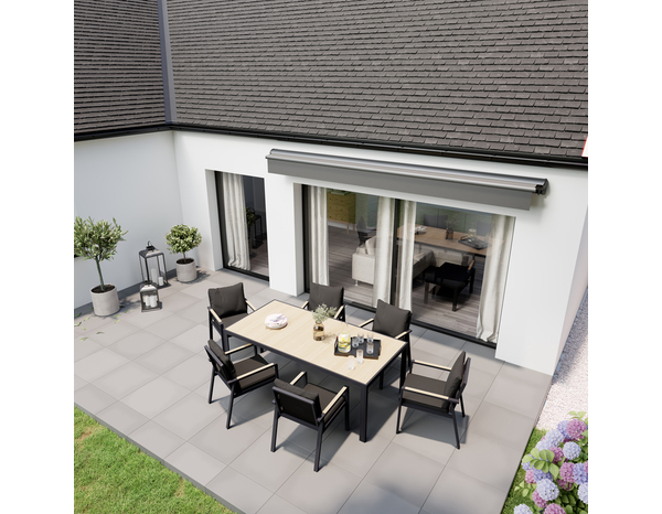 Store banne motorisé avec semi cassette 4 x 3 m Gris - Marque BLOOMA - Brico Dépôt