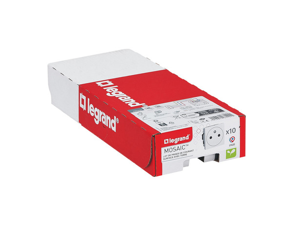Lot de 10 prises 2 pôles + Terre affleurante blanc "Mosaic"- Spécial chantier - Legrand - Brico Dépôt