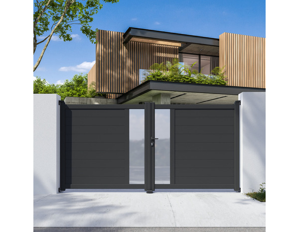 Portail aluminium battant gris anthracite "Olinda" - L. 3,50 x H. 1,70 m - Brico Dépôt