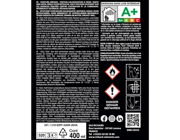 Aerosol 400 ml Galva zinc gris satin - Richard - Brico Dépôt
