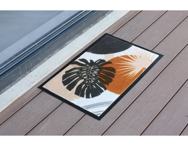 Tapis intérieur de propreté "Feuille" beige et vert - 40 x 60 cm - Brico Dépôt