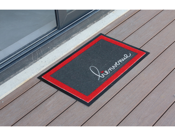 Tapis intérieur de propreté "Bienvenue" gris et rouge - 40 x 60 cm - Brico Dépôt