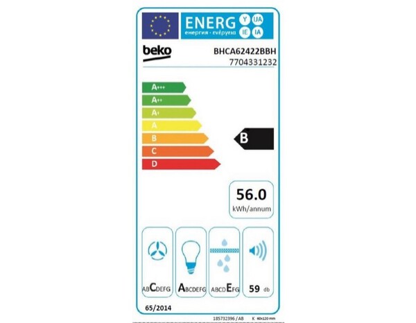 Hotte noire inclinée verre L. 59,5 x H. 91 - 113,8 x P. 41,9 cm - Beko - Brico Dépôt