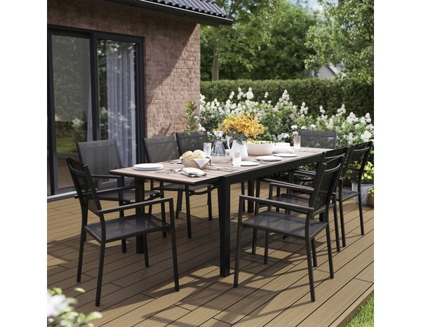 Table en aluminium et plateau imitation bois "AMELA" - L. 161,5 x l. 100 x H. 75,5 cm. - Blooma - Brico Dépôt