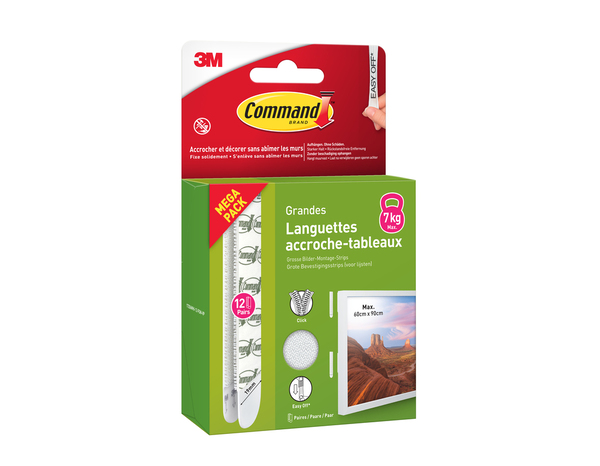 12 paires de languettes de fixation grand modèle blanc - charge max : 7kg - Command - Brico Dépôt