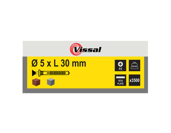 Cheville à frapper Vissal 5x30mm - 3500PCS,fixation zingué blanc brillant - Brico Dépôt