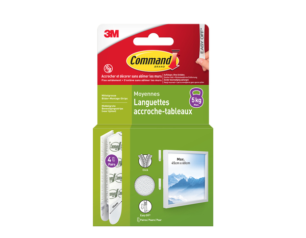 4 paires de languettes de fixation moyen modèle blanc - charge max : 5 kg - Command - Command - Brico Dépôt