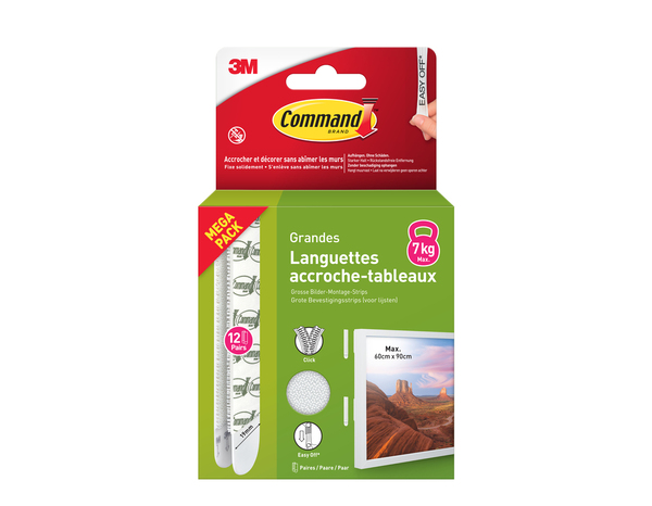 12 paires de languettes de fixation grand modèle blanc - charge max : 7kg - Command - Brico Dépôt