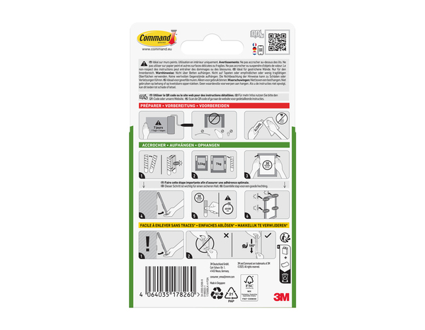 4 paires de languettes de fixation tableaux grand modèle noir - max 7kg - Command - Brico Dépôt
