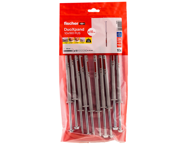 Cheville rallongée DuoXpand 10x160mm en acier électrozingué - 10 pièces fischer - Fischer - Brico Dépôt