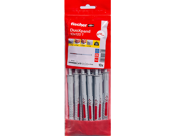 Cheville rallongée DuoXpand 10x120 T en acier pour béton et brique - 10 pièces - Fischer - Brico Dépôt