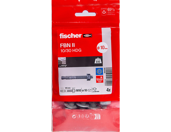 Goujon d'ancrage FBN II M10 en a galvanisé - 4PC, 30mm, intérieur/extérieur - Fischer - Brico Dépôt