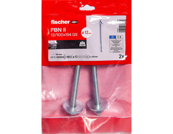 Goujon d'ancrage FBN II GS 12mm en acier électrozingué - Idéal pour béton et pierre - Fischer - Brico Dépôt