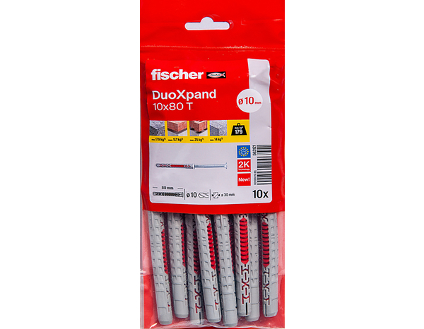 Cheville rallongée DuoXpand 10x80 T en acier pour fixation sur béton et briques - Fischer - Brico Dépôt