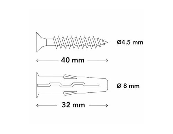 Cheville multi 8mm + vis 12pcs  - Polypropylène, idéal pour multi-matériaux - Brenner - Brico Dépôt