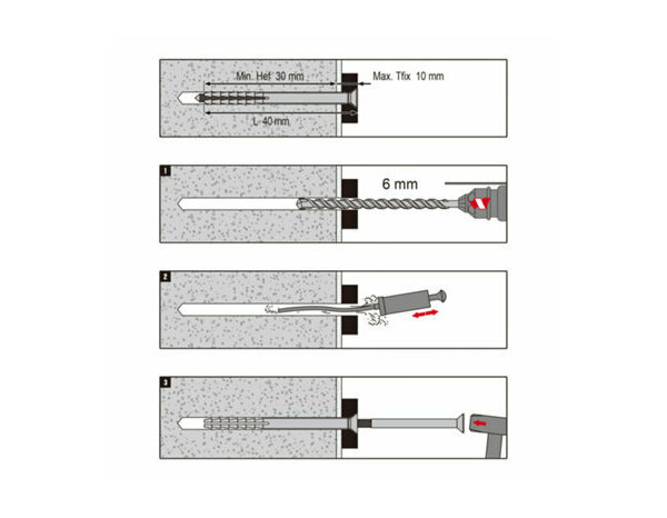 Cheville longue à frapper 6x40 en nylon & acier - 20PC pour béton, brique & pierre - Brenner - Brico Dépôt