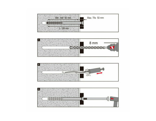 Cheville longue à frapper  8x100mm - nylon & acier, 50PC, pour béton, brique - Brenner - Brico Dépôt