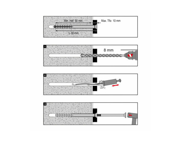 Cheville longue à frapper 8x60mm en nylon et acier - 20PC , idéal béton - Brenner - Brico Dépôt