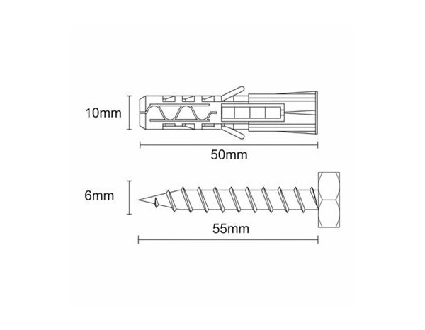 Vis et cheville universelles, tête hexagonale nylon acier 10x50mm - idéales pour brique et béton - 5 pcs - Brenner - Brico Dépôt