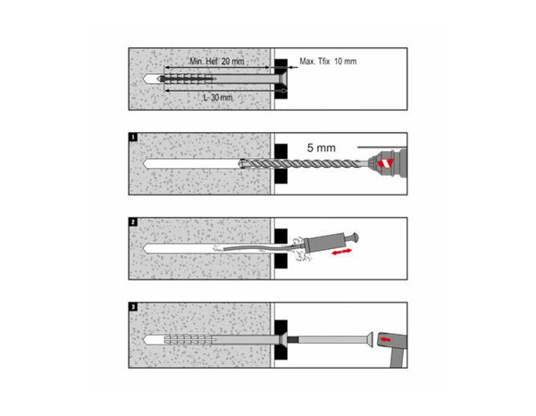 Cheville longue à frapper  5x30mm en nylon et acier - 20pcs pour béton et brique - Brenner - Brico Dépôt