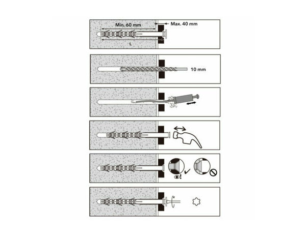 Fixation d'encadrement TX 10x100 en nylon et acier - 6PCS, charge 60kg - Brenner - Brico Dépôt