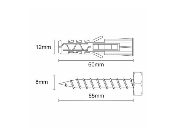 Chevilles nylon multi-usages 12mm x 60mm - idéales pour brique et béton - 5PCS - Brenner - Brico Dépôt