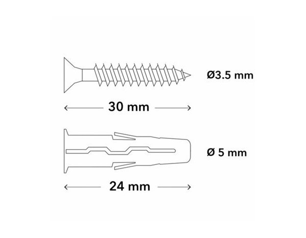 Cheville multi 5mm  - 30pcs, polypropylène, vis pour multi-matériaux - Brenner - Brico Dépôt