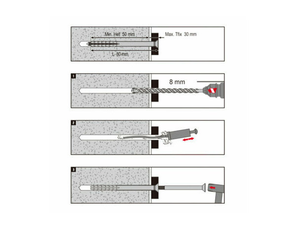 Cheville longue à frapper 8x80mm en nylon et acier - 10PC  pour Béton, Brique & Pierre - Brenner - Brico Dépôt