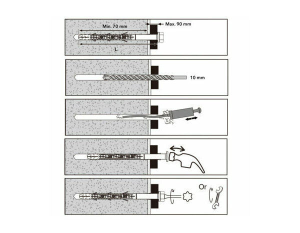 Fixation d'encadrement nylon/acier 10x160mm - 6PCS, idéal pour blocs et béton - Brenner - Brico Dépôt