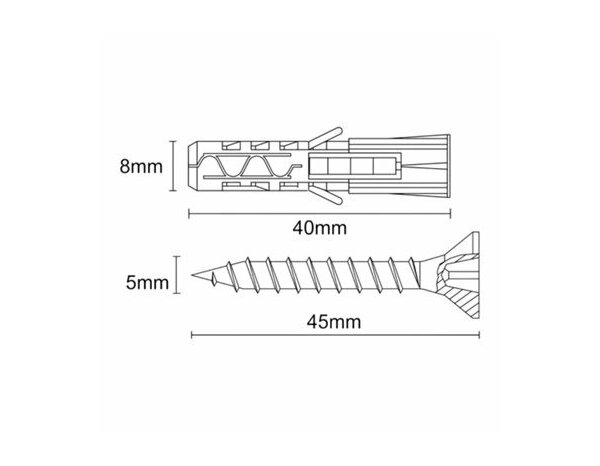 Vis et chevilles universelles, tête fraisée double empreinte en nylon et acier 8x40mm pour brique et béton - 25pcs - Brenner - Brico Dépôt