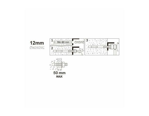 Goujon d'ancrage M12 en acier 12x125mm - charge lourde pour béton (2pcs) - Brenner - Brico Dépôt