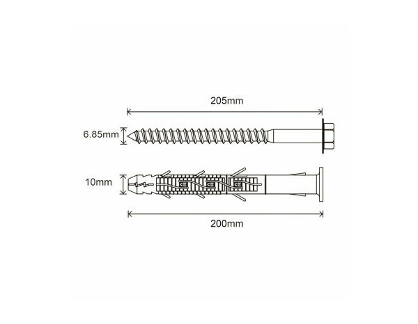 Fixation d'encadrement en nylon et acier 10x200mm - 6PCS , hexagonal - Brenner - Brico Dépôt