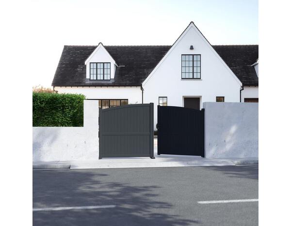 Portail battant aluminium "Berilo" gris - L.3,5 x H.1,60/1,80 m - Largeur entre piliers : 3560 mm - Brico Dépôt